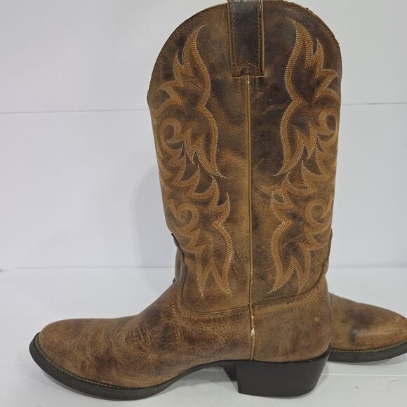 VTG Justin Leather Cowboy Boots Western Men\'s 11.5D Brown EX Tread #2555 USA main image 5